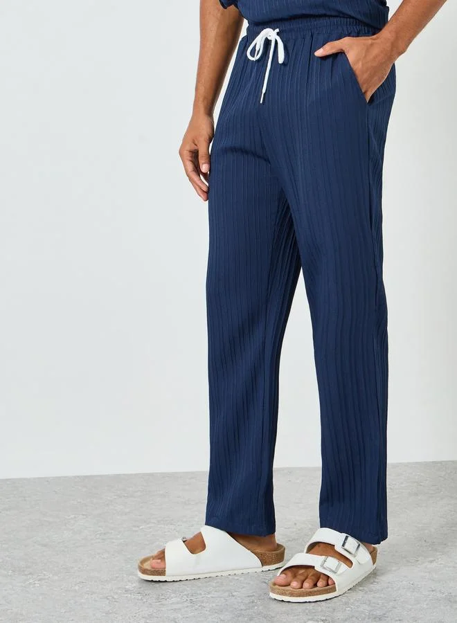 Take Two  Men Navy Blue Tie-Up Short Shirt and Pants Co-Ords for Men | Best Price UAE